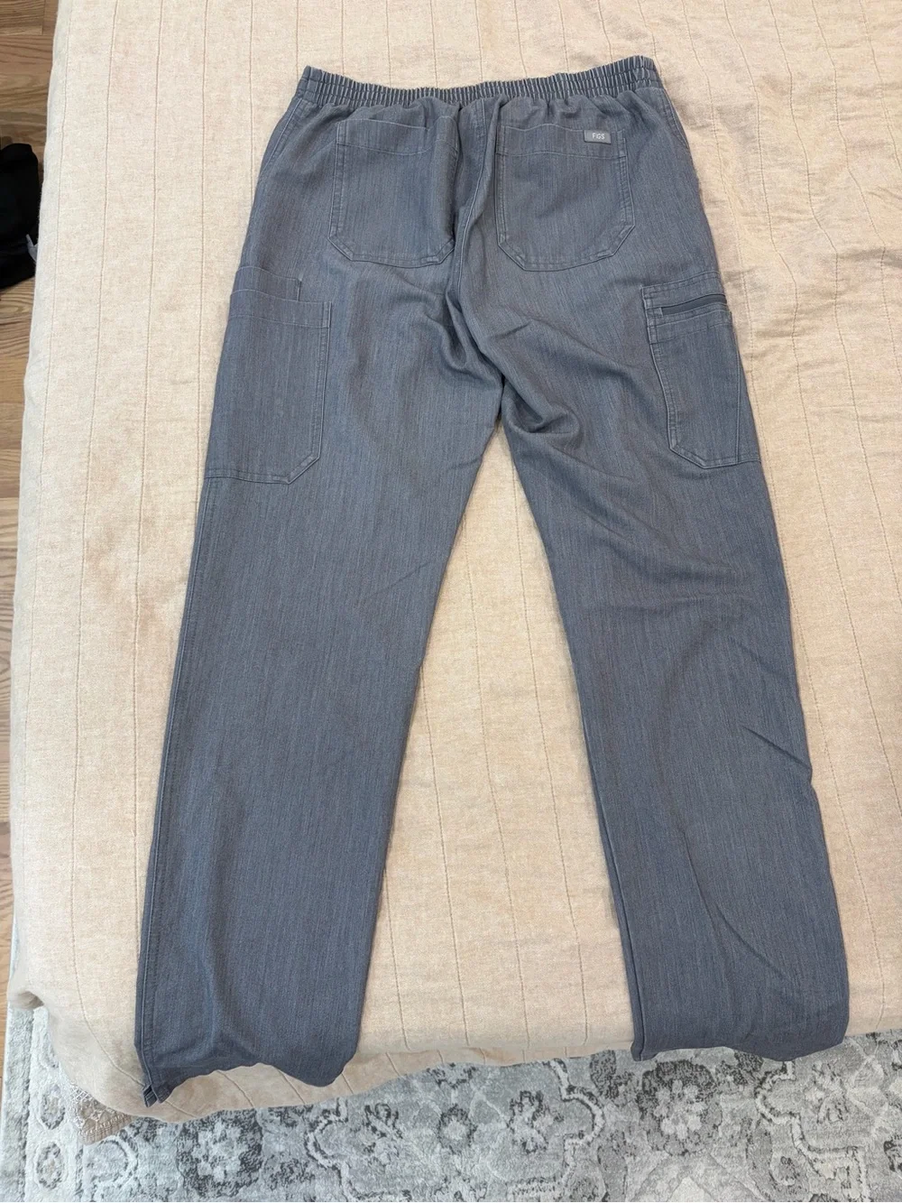 Figs women's Gray Cargo Pants with Teal Drawstring